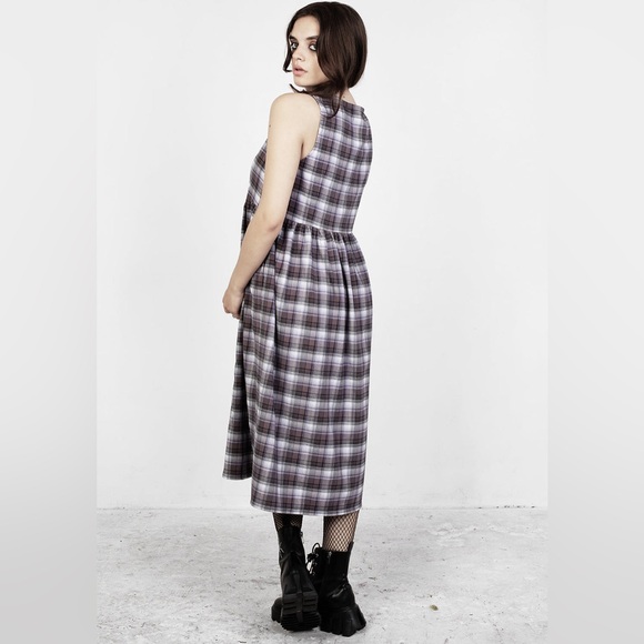 Disturbia Agnes Smock Midi Dress Plaid in Grey/Black US 12 / UK 16 - Picture 2 of 5